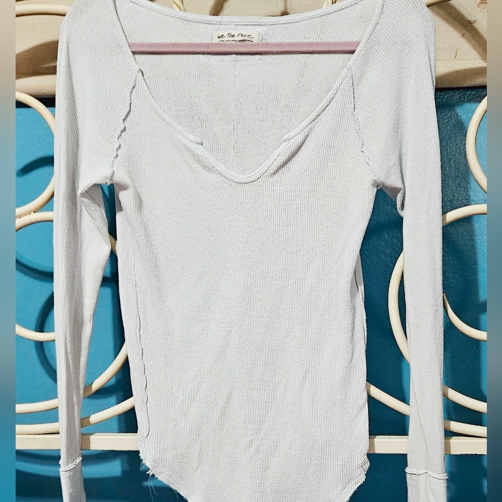 We The Free Light Blue Long Sleeve Tunic Shirt